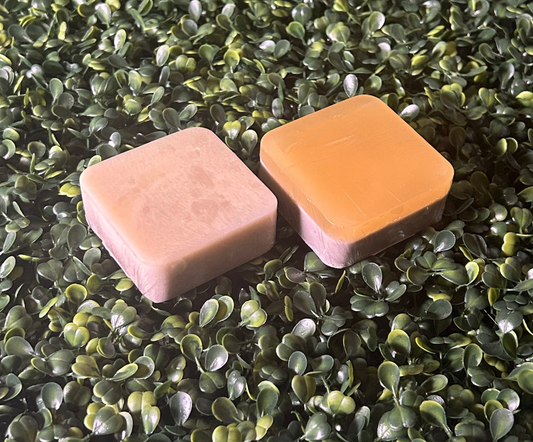 Two different types of square bars for cinnamon and honey soap