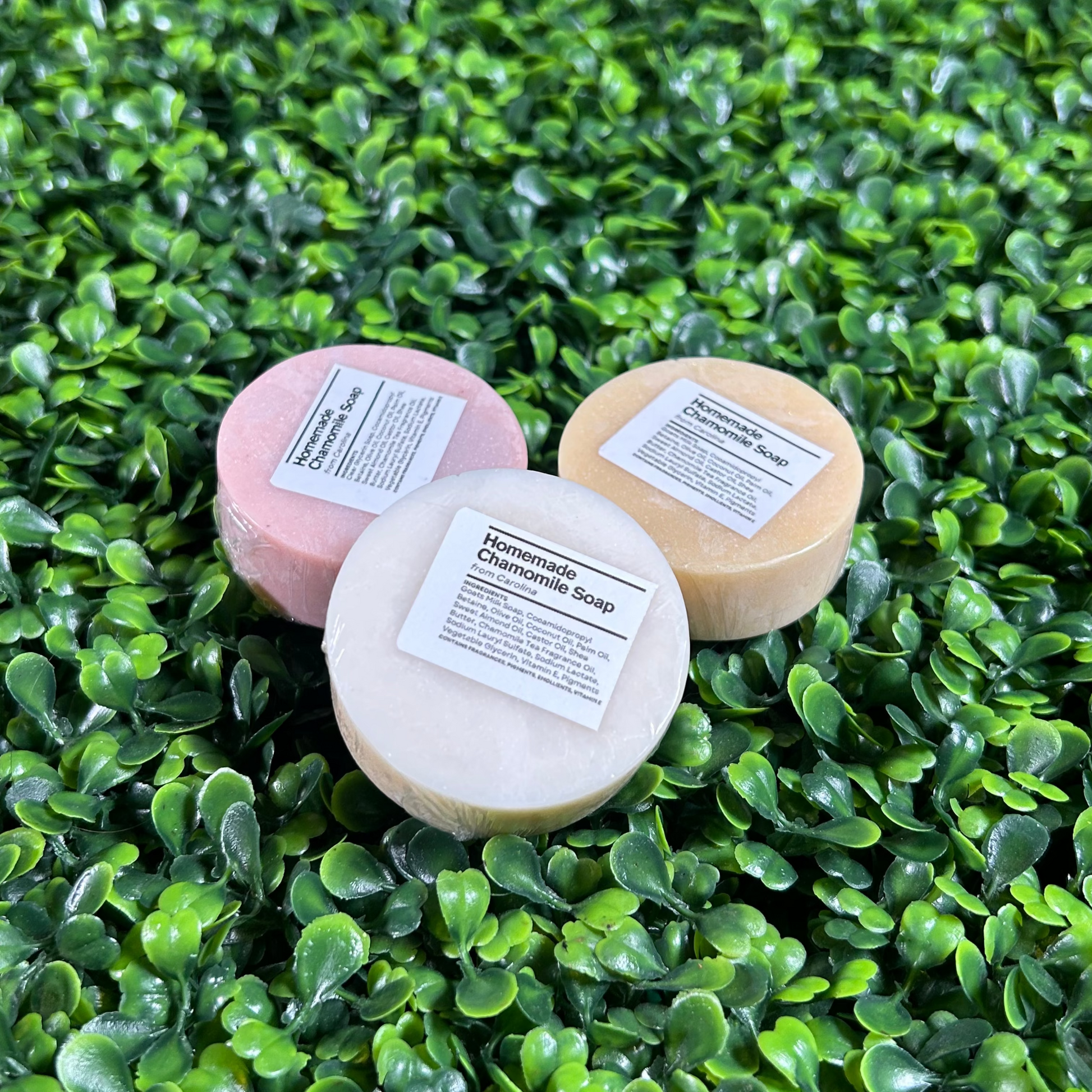 round travel size bars of chamomile soap