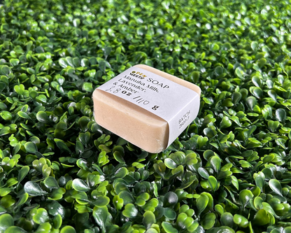square variant of manuka milk, lavender, amber bar soap